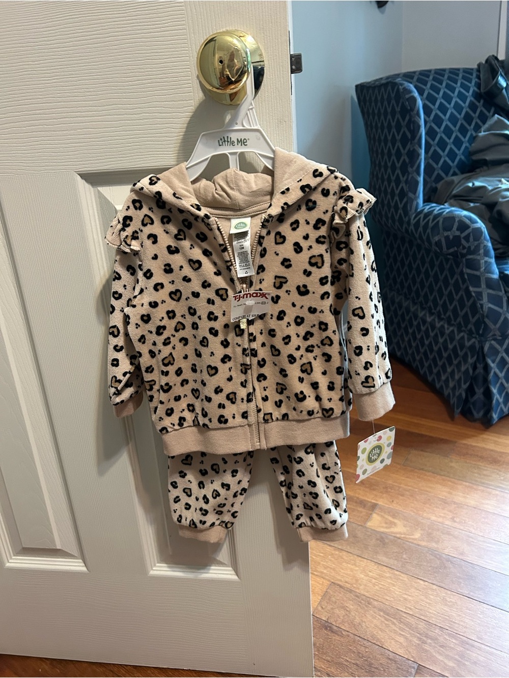 Little Me Tan and Black Leopard Fleece Hoodie & Pants Set